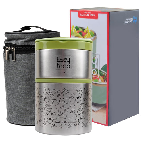 2-Tier Stainless Steel Insulated Lunch Box with Bag