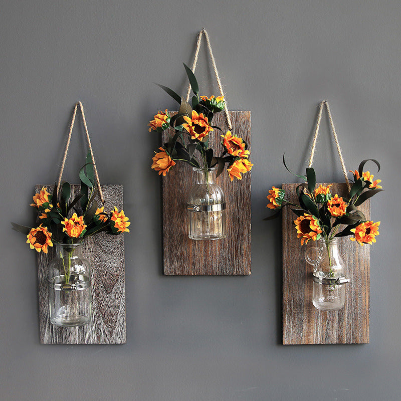 Wooden Hydroponic Glass Vase — Wall Decor