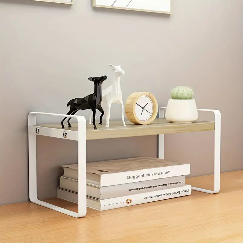Small Tiered Wood Desk Organizer Shelf