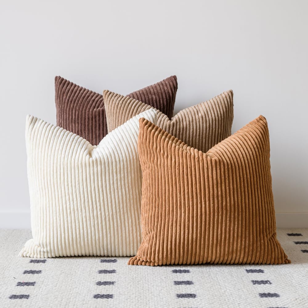 Neutral Corduroy Pillow Covers 18x18 Set of 4