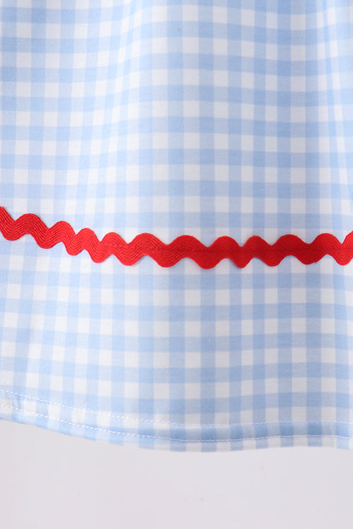 Blue School Bus Smocked Gingham Dress