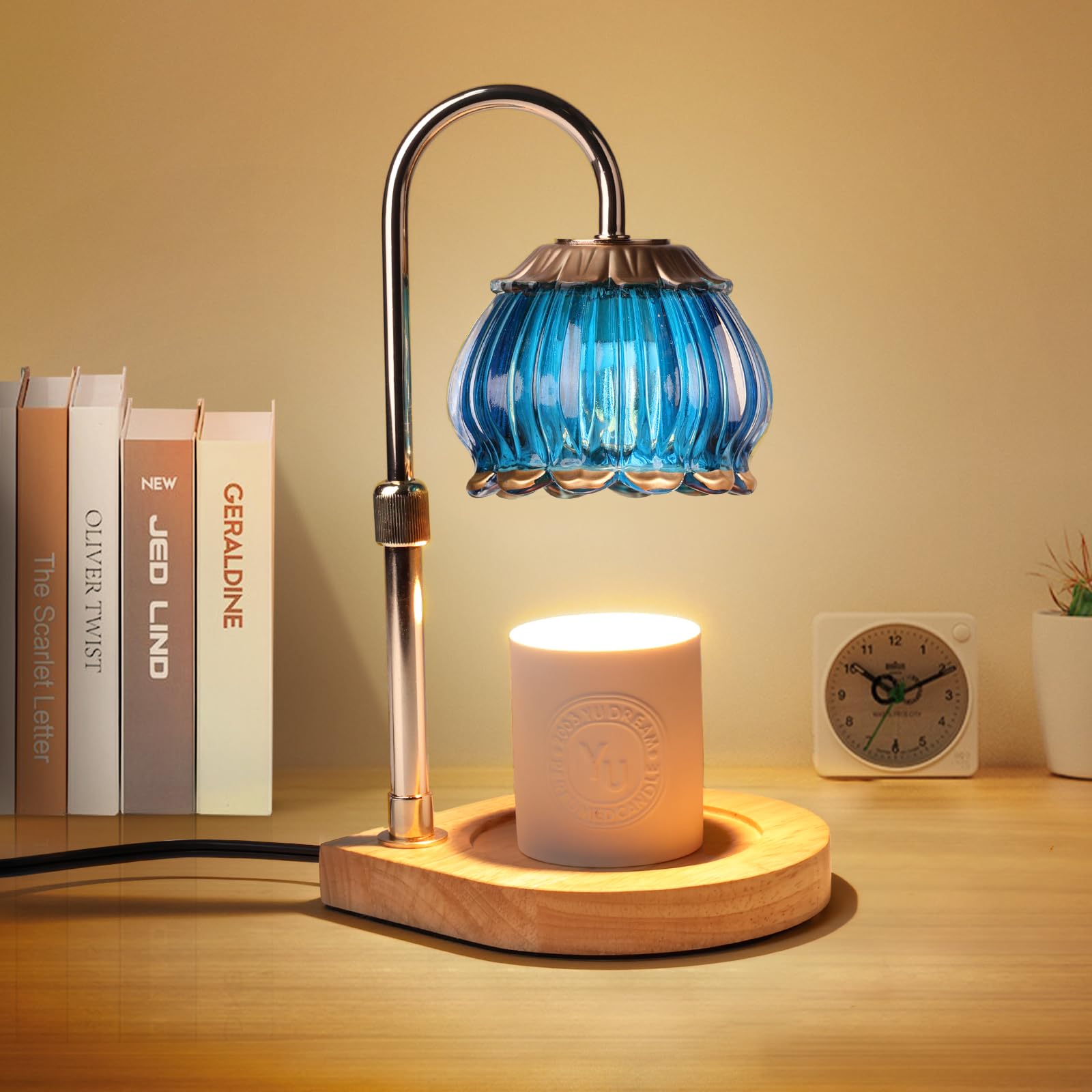 Dimmable Candle Warmer Lamp with Timer — Blue Glass Shade