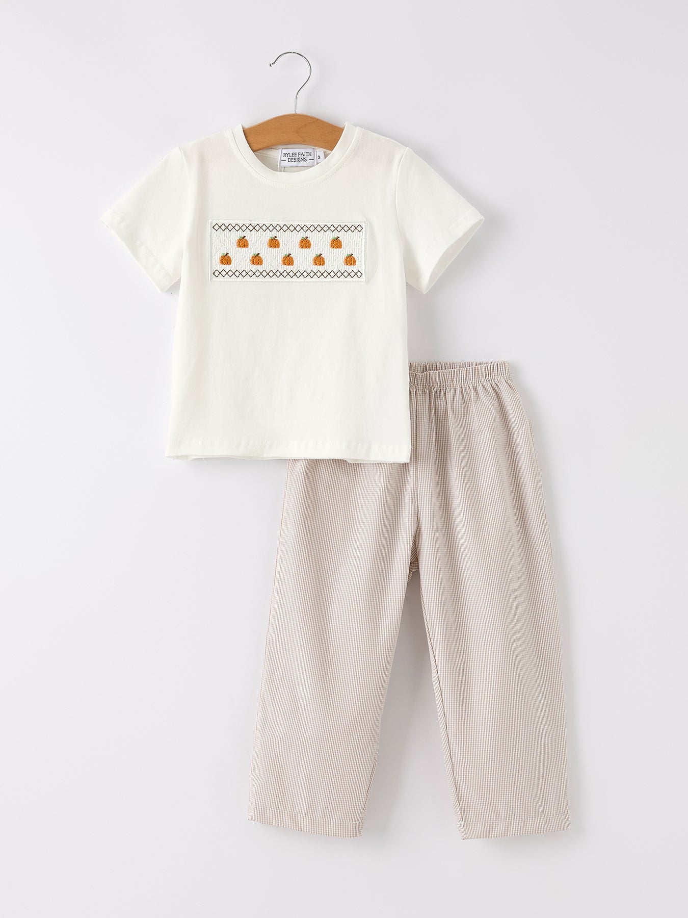 Pumpkin Smocked Plaid Boys Set — Halloween & Thanksgiving