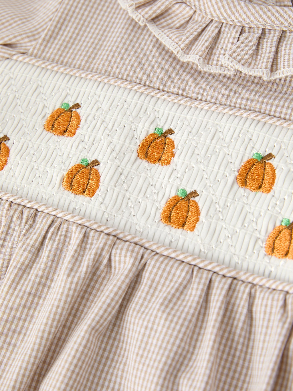 Pumpkin Smocked Plaid Baby Girl Romper — Halloween & Thanksgiving