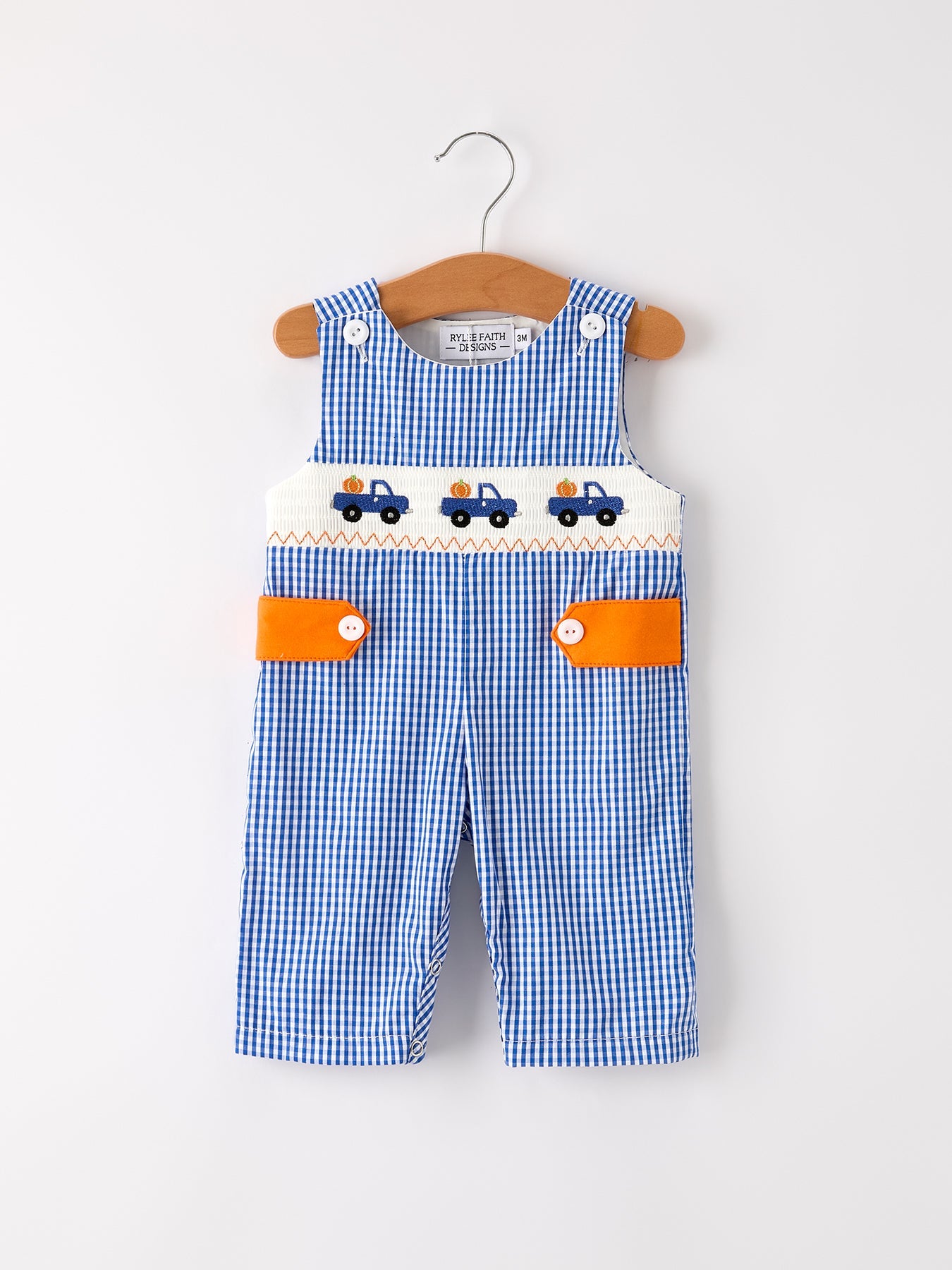 Fall Truck Smocked Baby Boy Romper — Thanksgiving & Halloween