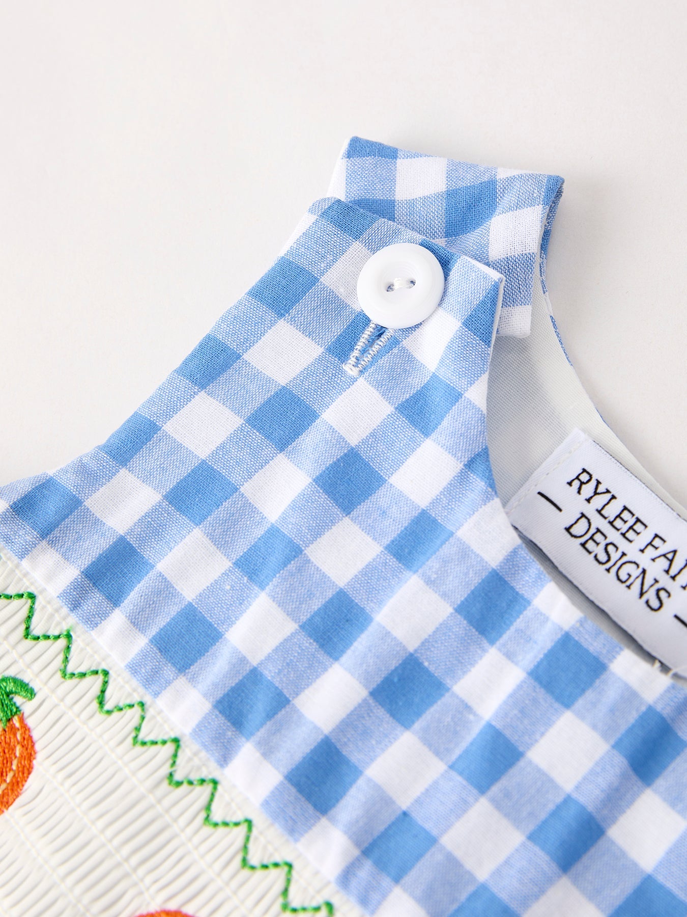 Blue Pumpkin Smocked Baby Boy Romper — Thanksgiving & Halloween