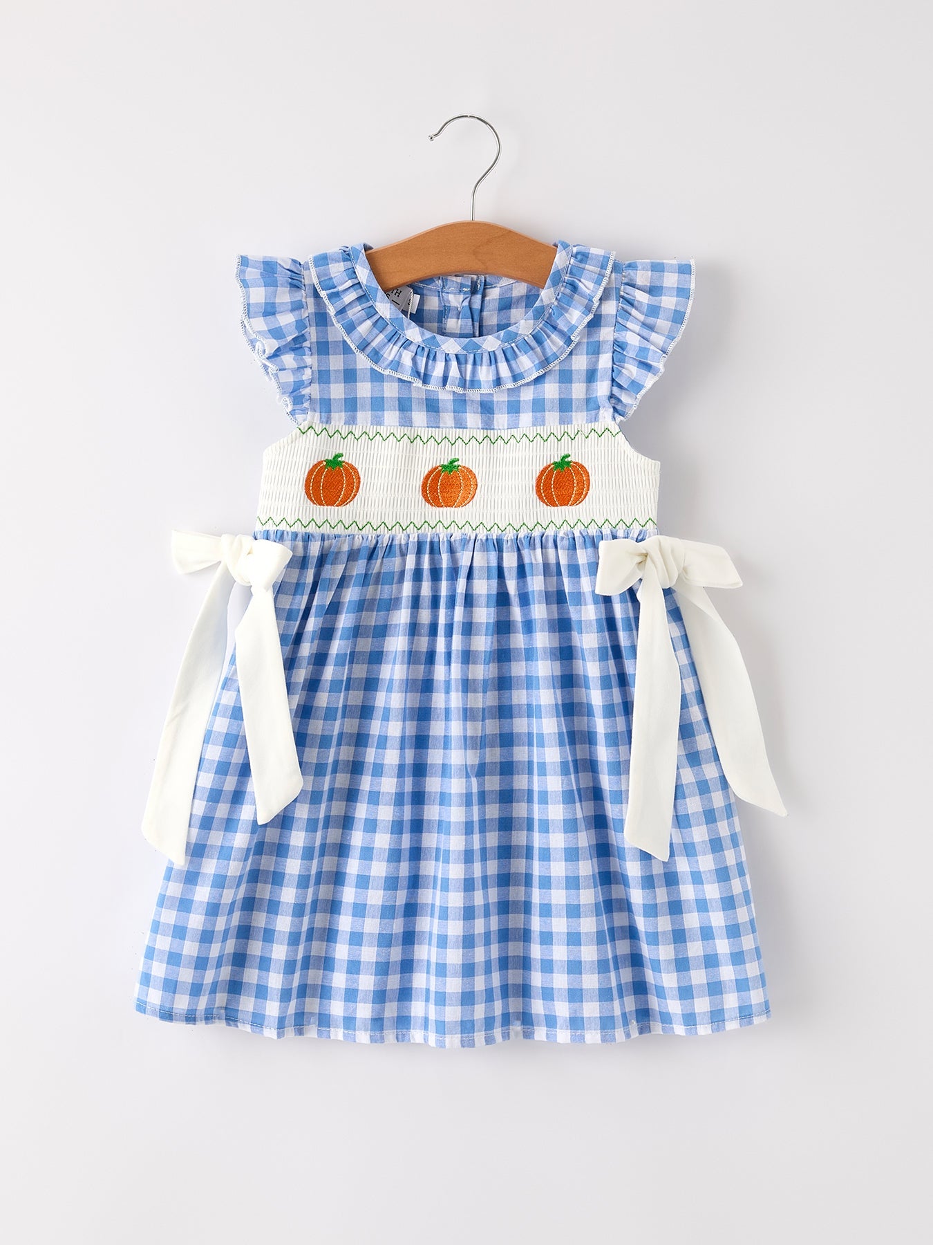 Blue Pumpkin Smocked Baby Girl Dress — Thanksgiving & Halloween