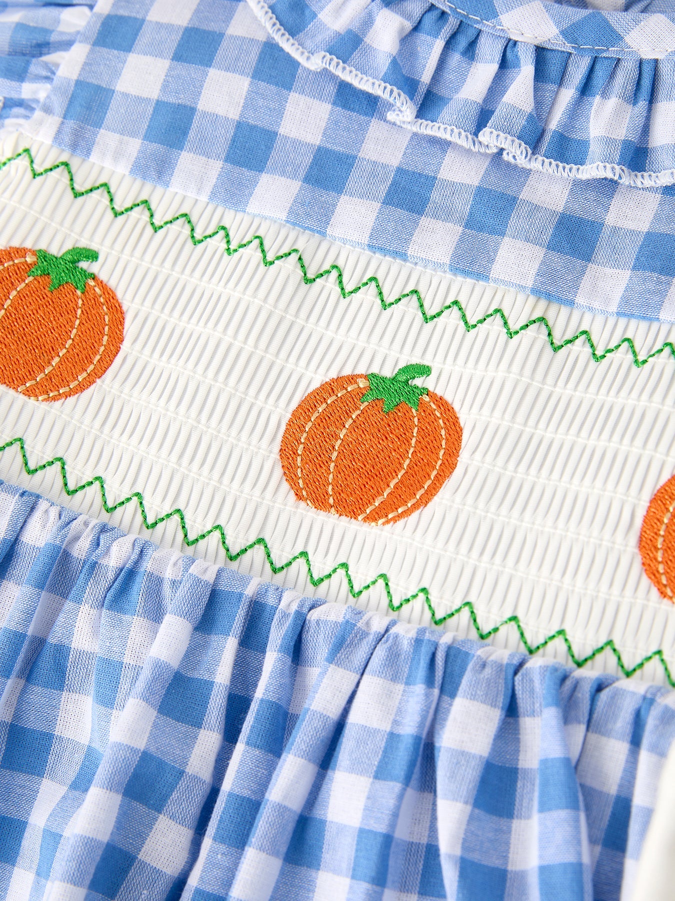 Blue Pumpkin Smocked Baby Girl Dress — Thanksgiving & Halloween
