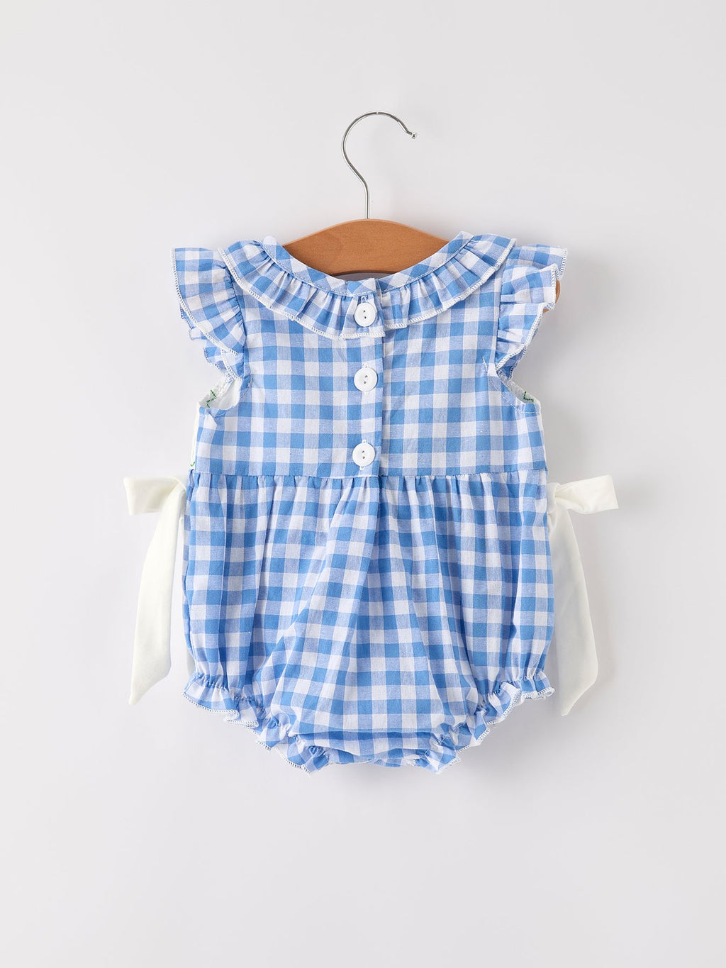 Blue Pumpkin Smocked Baby Girl Romper — Thanksgiving & Halloween