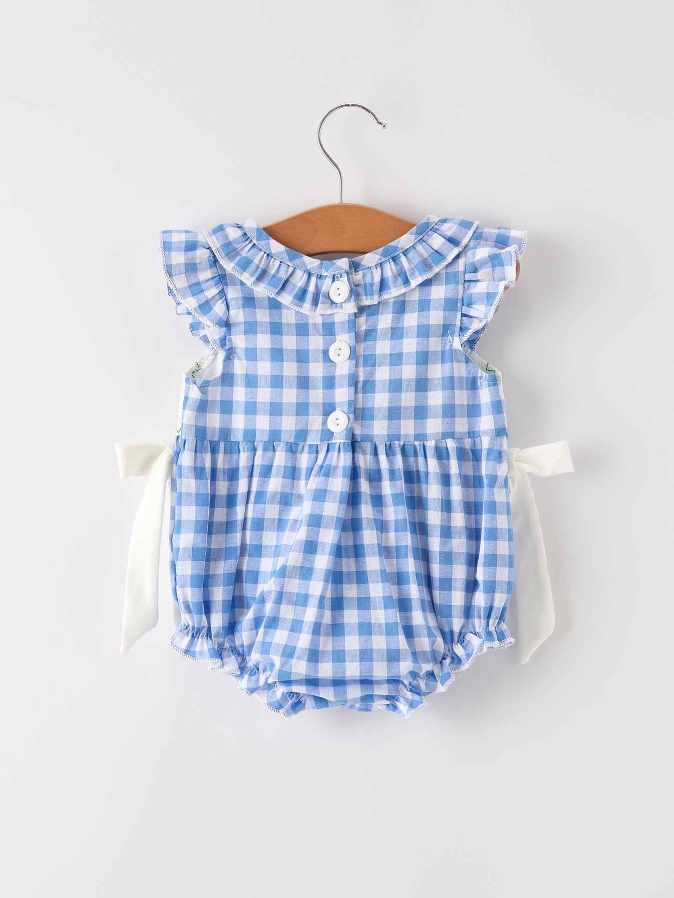 Blue Pumpkin Smocked Baby Girl Romper — Thanksgiving & Halloween