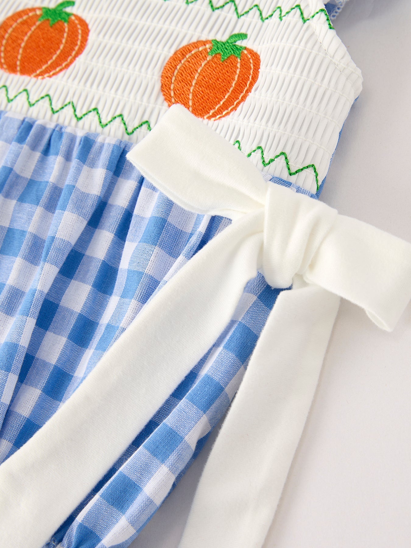 Blue Pumpkin Smocked Baby Girl Romper — Thanksgiving & Halloween