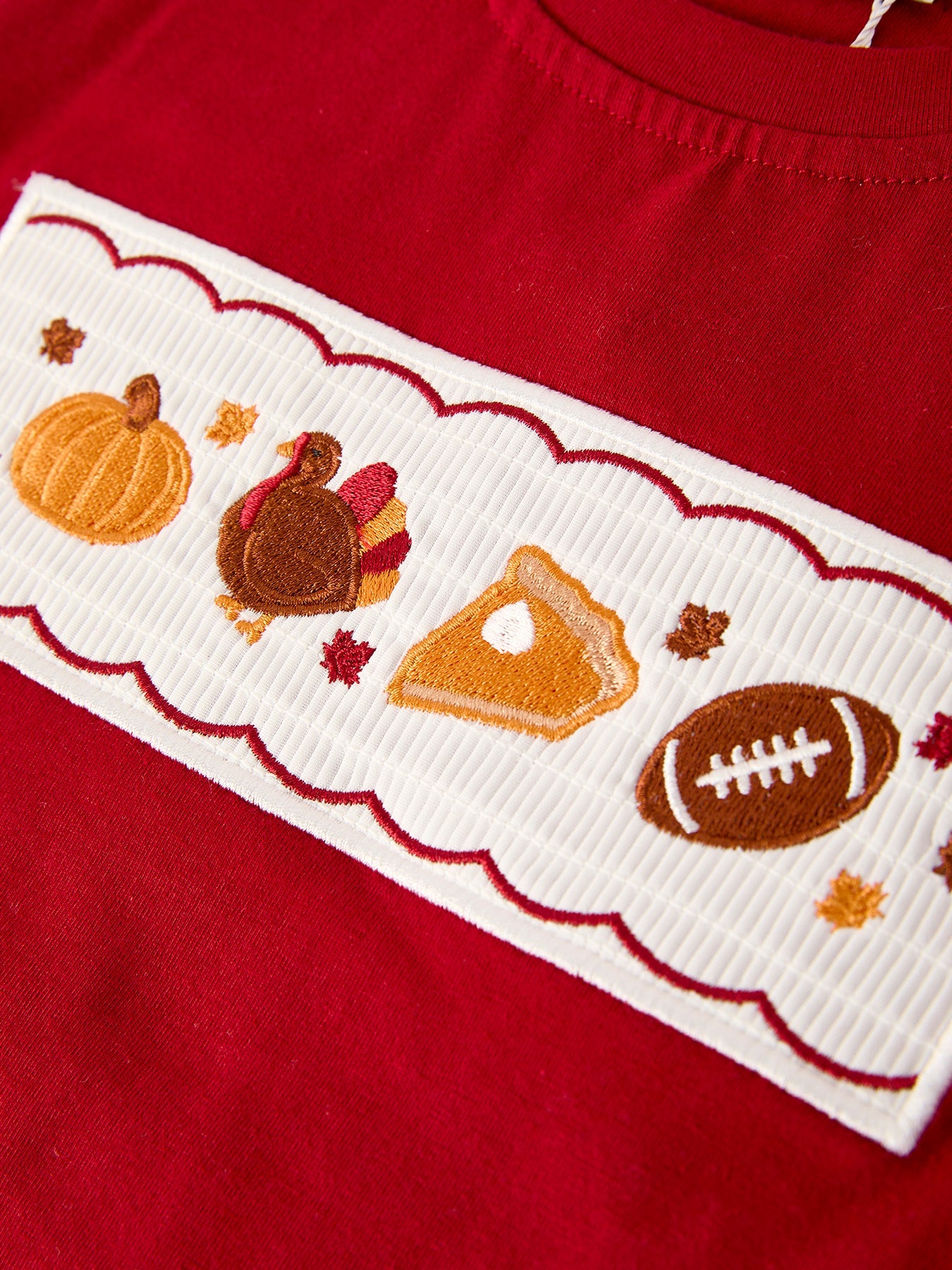 Fall Turkey Embroidered Boy Set — Orange Checkered