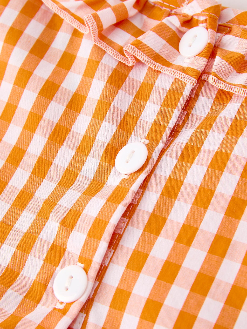 Fall Turkey Embroidered Girls Dress — Orange Checkered