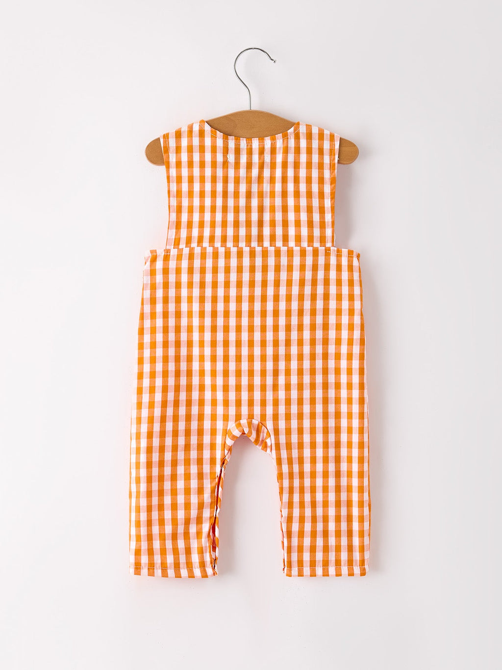Fall Turkey Embroidered Baby Boy Romper — Orange Checkered