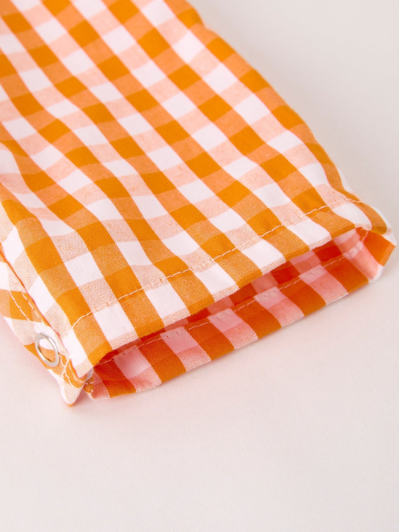 Fall Turkey Embroidered Baby Boy Romper — Orange Checkered