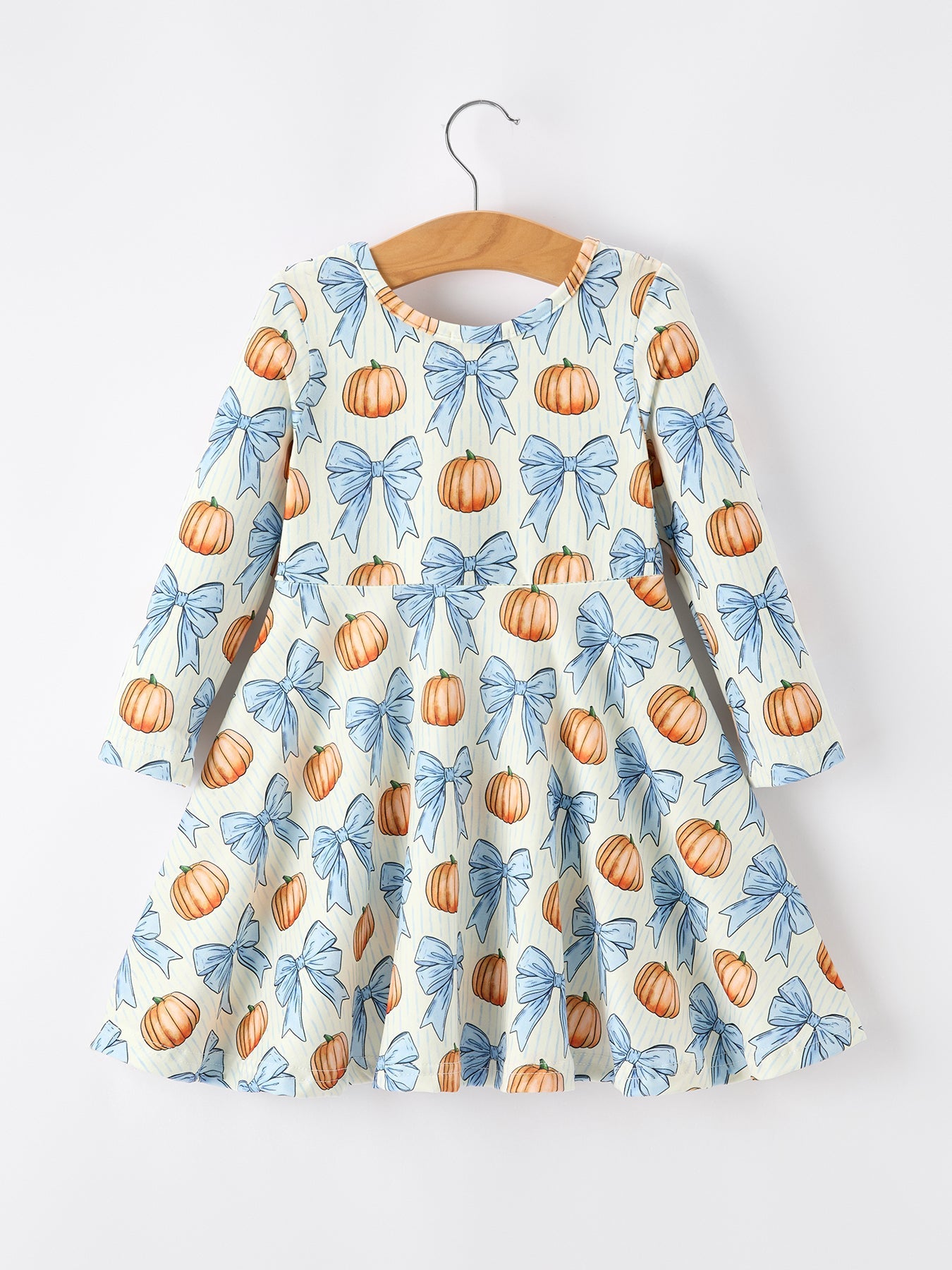 Halloween Thanksgiving Pumpkin Bow Girls Dress Long Sleeve
