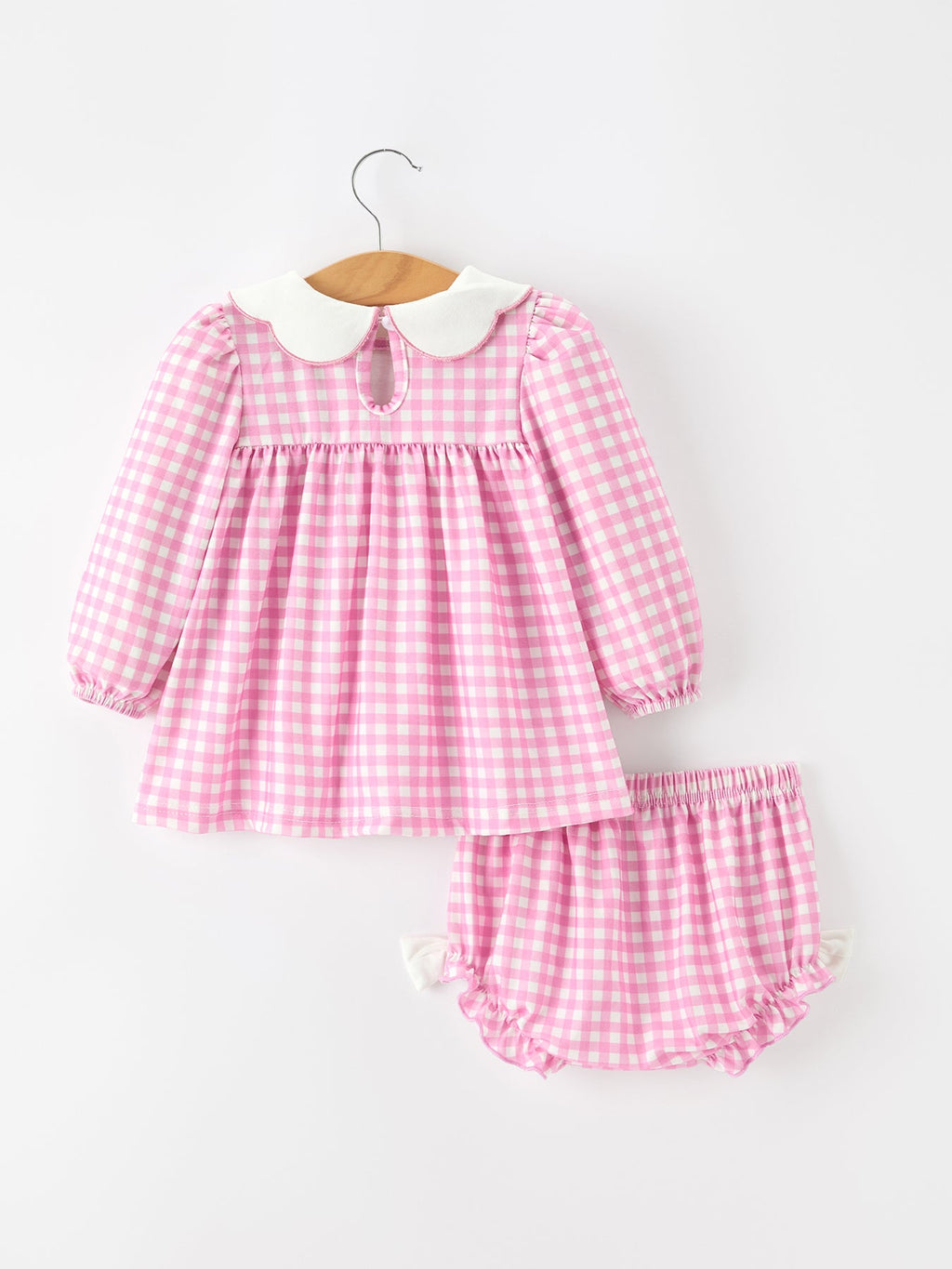 Thanksgiving Halloween Pumpkin Embroidery Pink Plaid Girls Bloomer Set