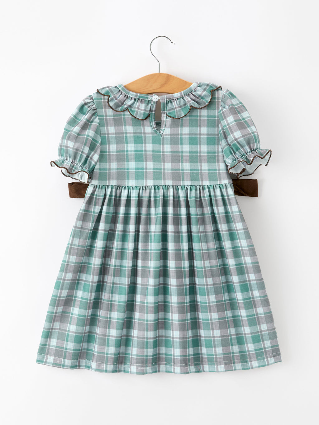 Plaid Moose Smocked Girls Puff Sleeve Dress