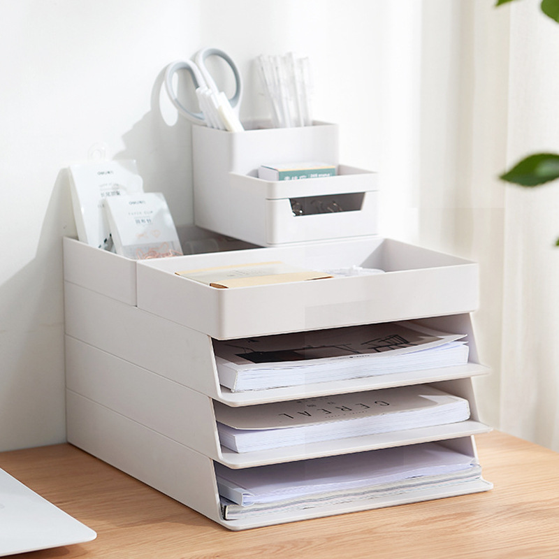 Modular Plastic Desk Organizer with File Storage
