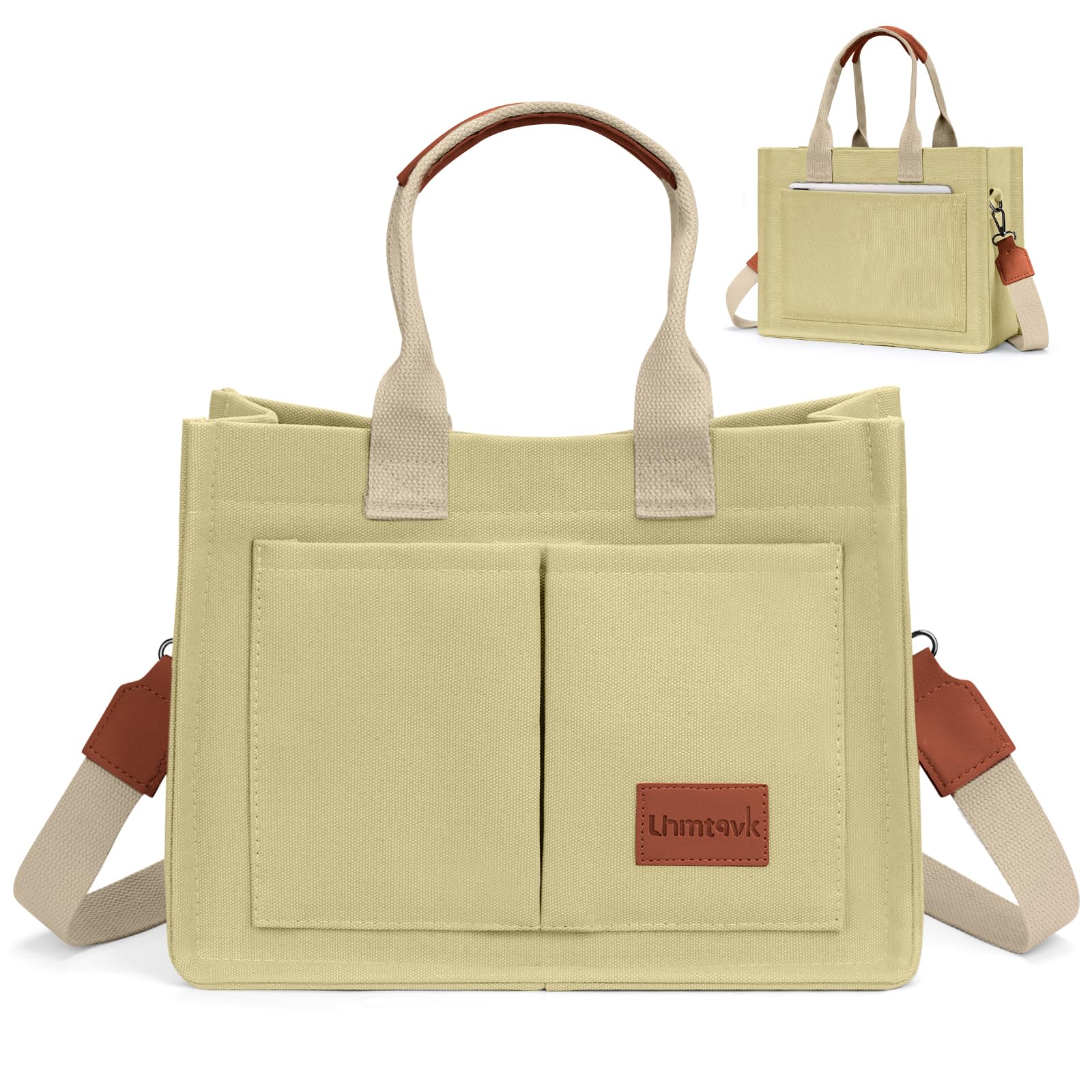 Canvas Tote Crossbody Bag with Pockets