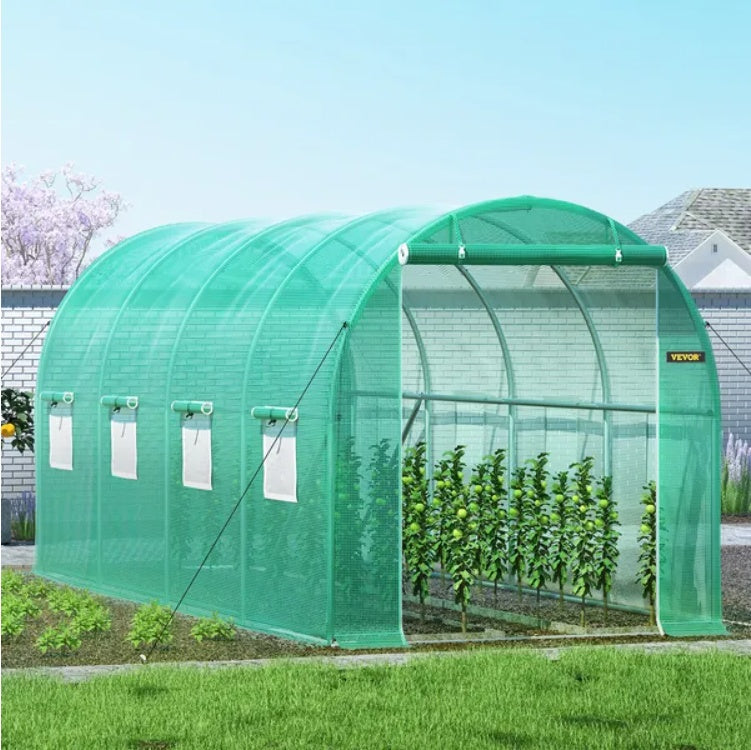 Walk-In Tunnel Greenhouse — 14.8 x 6.6 x 6.6 Ft with 8 Roll-Up Windows