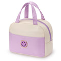 Chic Insulated Lunch Tote with Soft Leather - Purple & White