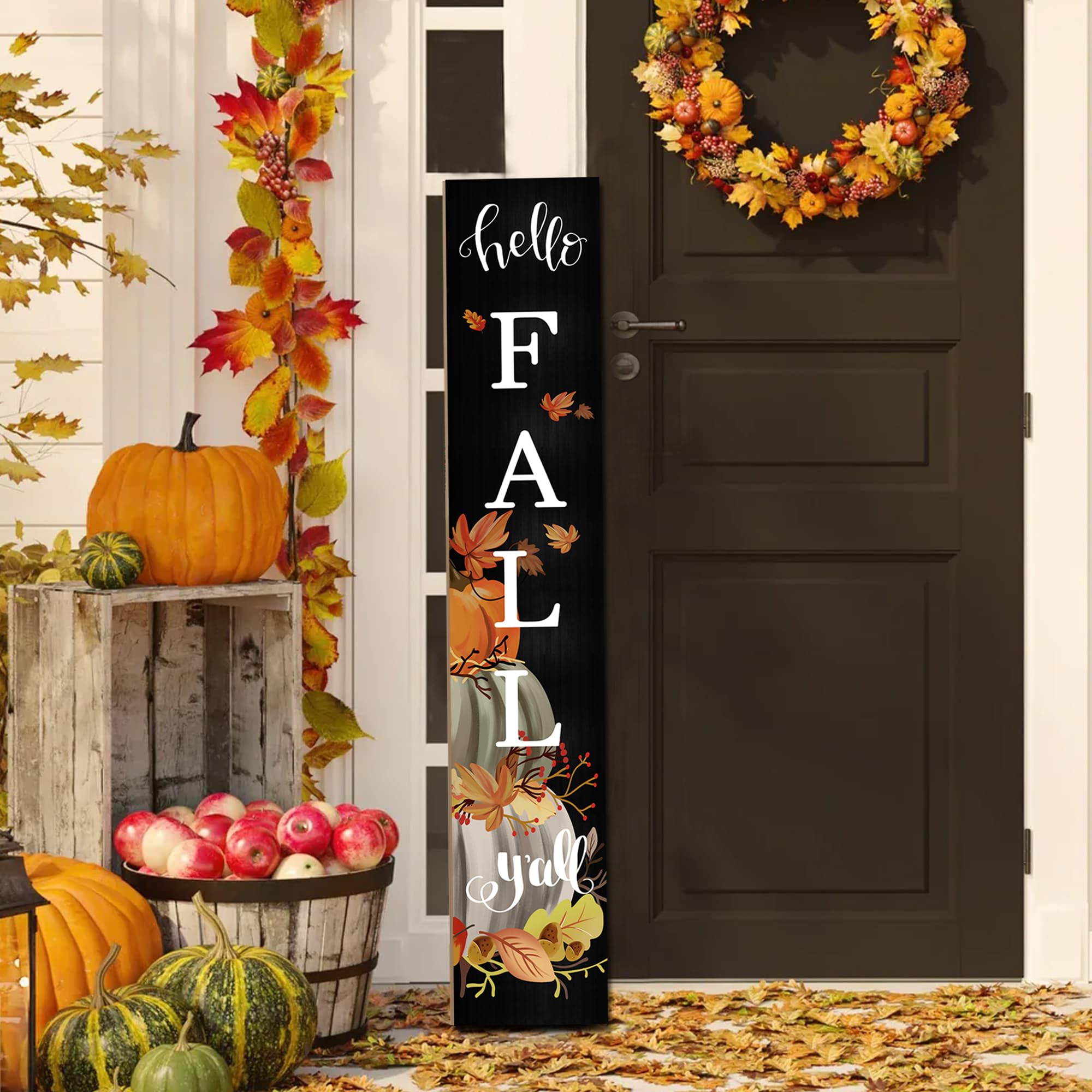Hello Fall Porch Sign — 47.2in Vertical Wooden