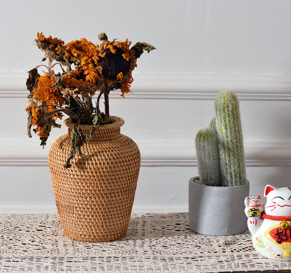 Handwoven Rattan Storage Vase & Flower Basket — French Country