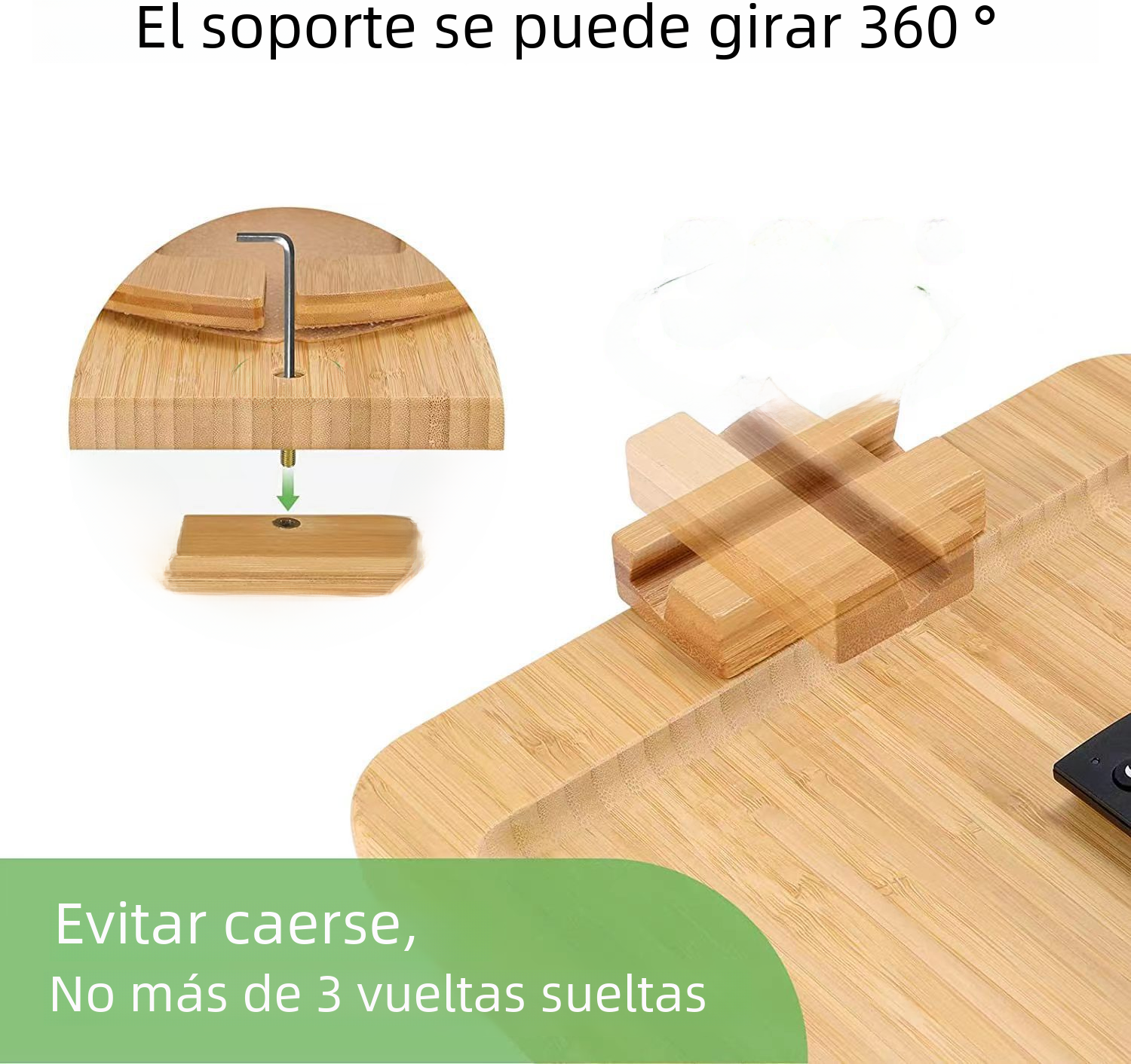 Wooden Lazy Sofa Tray with Rotating Phone Stand