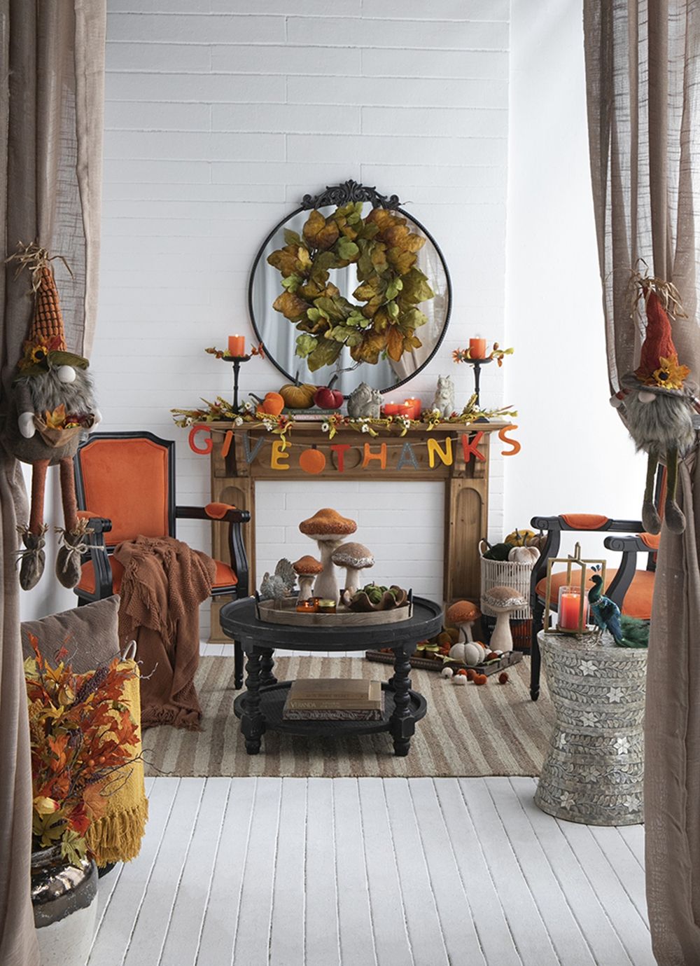 Length Colorful Give Thanks Banner, Home Decor For Harvest Festival Fall Festival & Thanksgiving Table Decorations (Set of 2) - Orange Multi