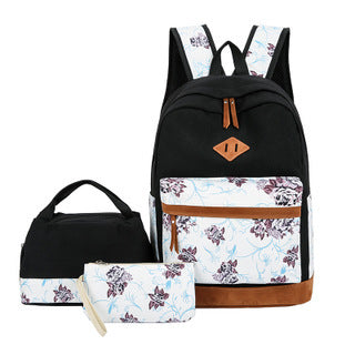 Floral Canvas Backpack, Lunch Bag & Wallet Set