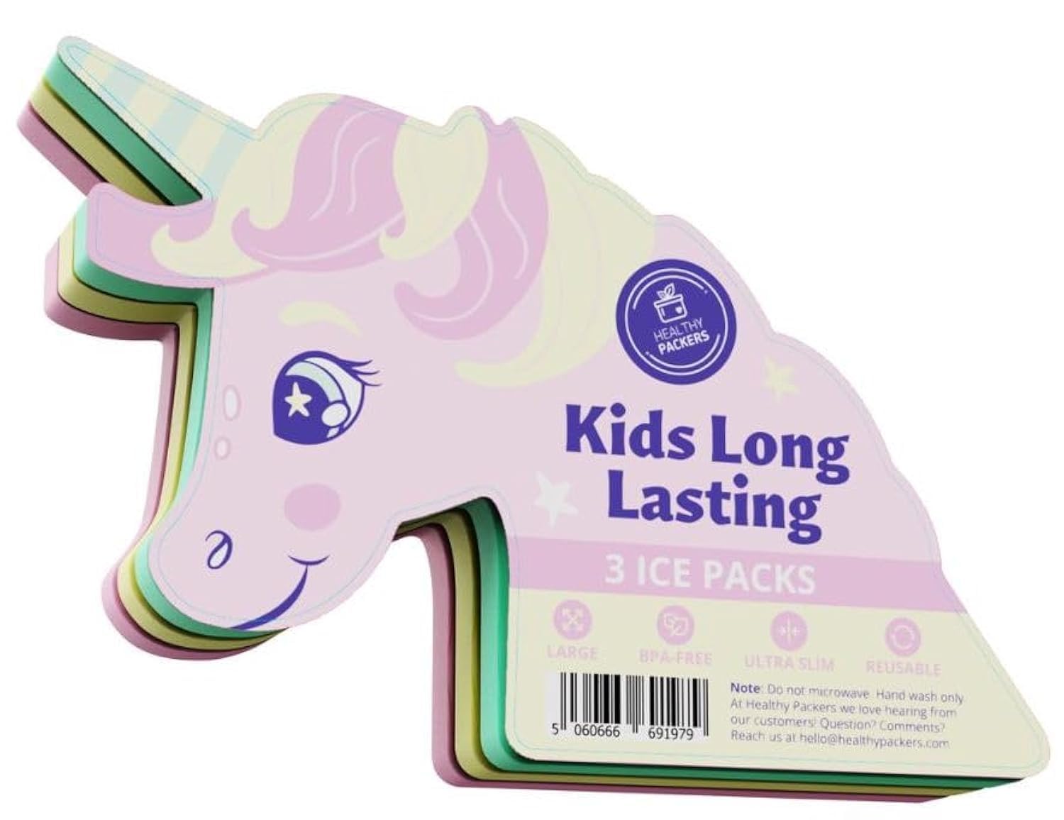 Unicorn Slim Ice Packs for Lunch Boxes — 3-Pack