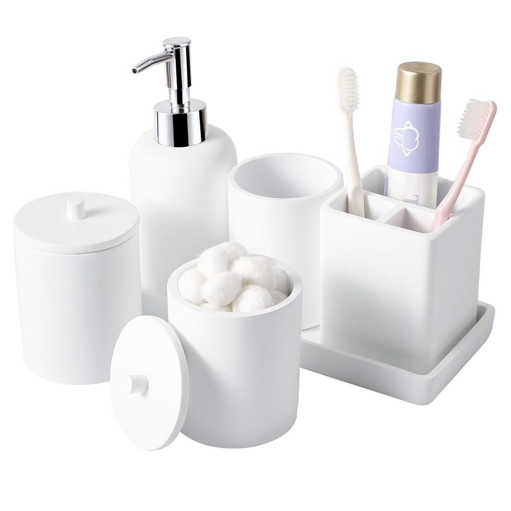White Resin Bathroom Accessory Set — 6 Piece