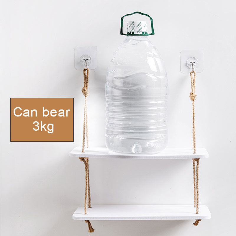 Double-Layer Wall-Mounted Shelf with Jute Rope — 140cm