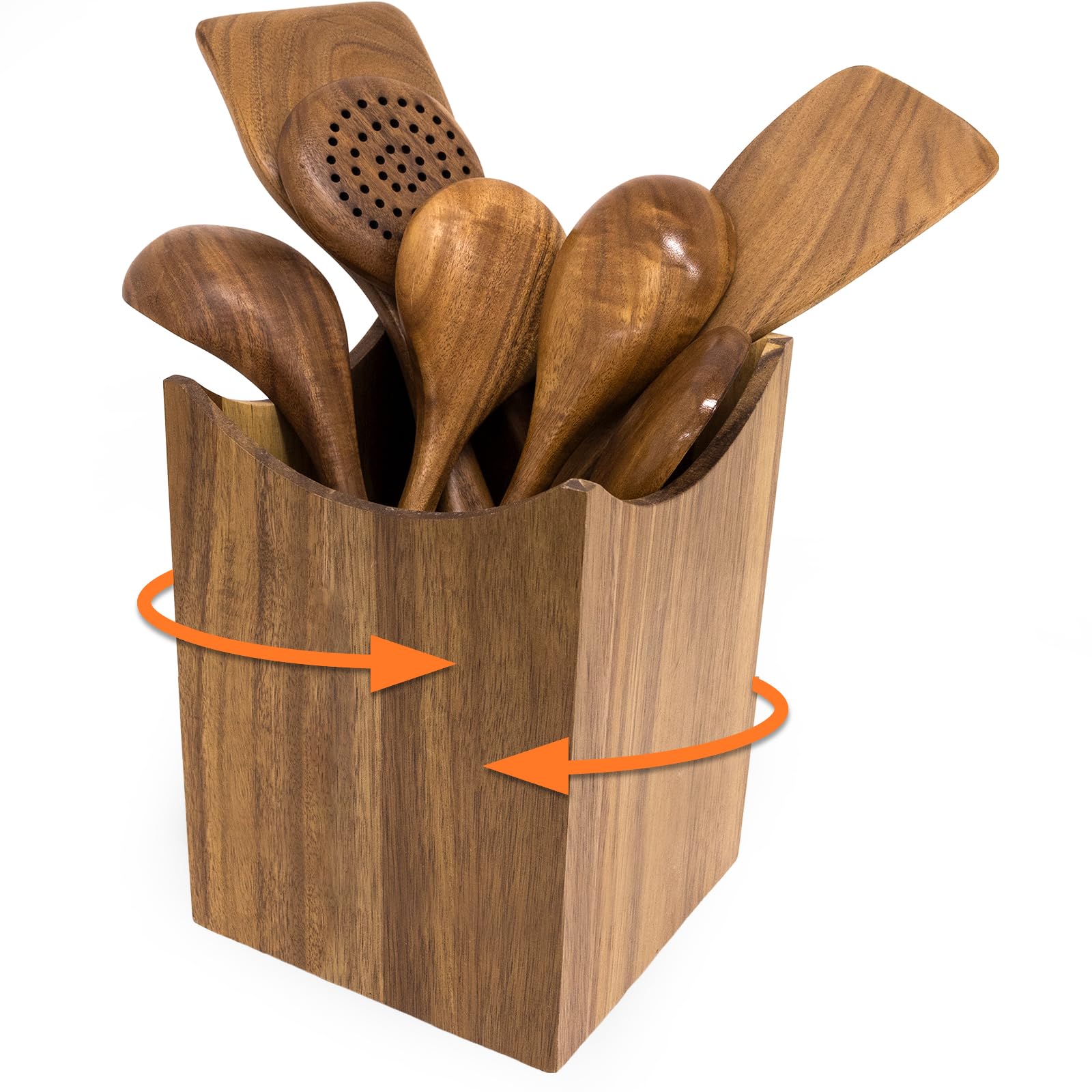 Acacia Wood 360° Rotating Utensil Holder — 7.2 Inch