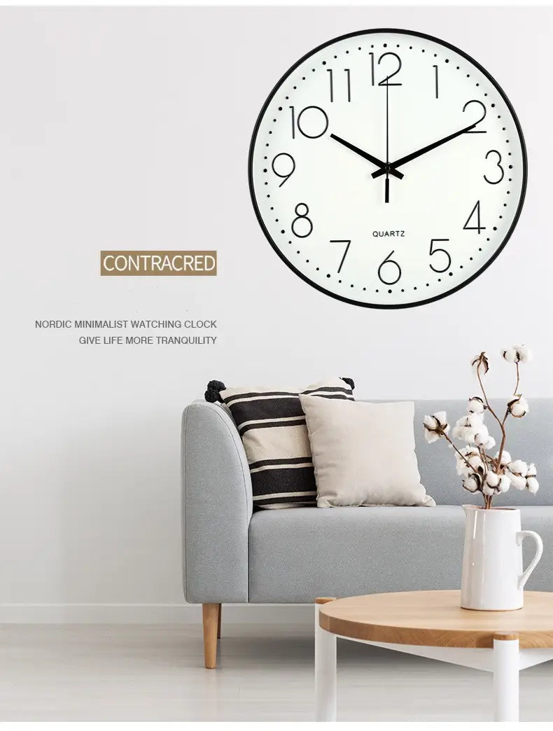 Silent Quartz Round Wall Clock — 12 Inch