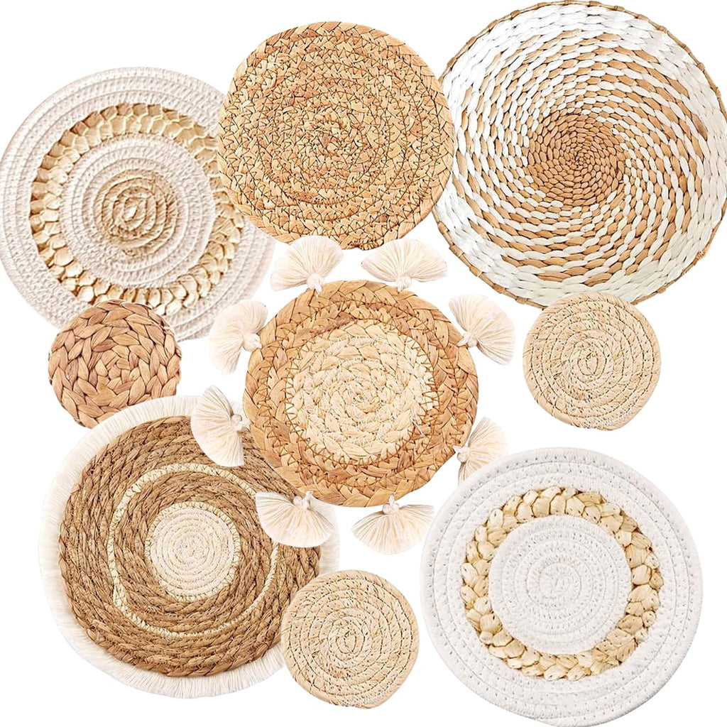 Boho Rattan Wall Basket Set — 9 Piece