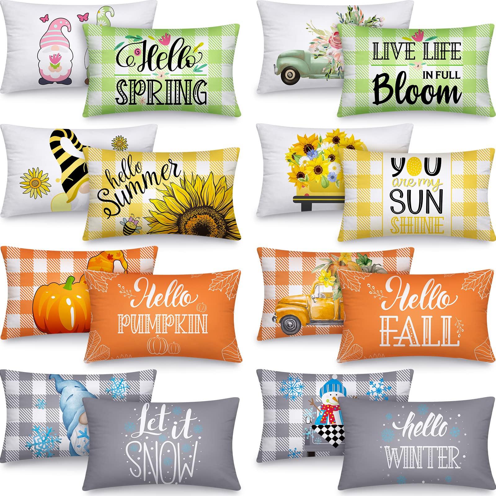 Seasonal Throw Pillow Covers — Set of 16, 12x20