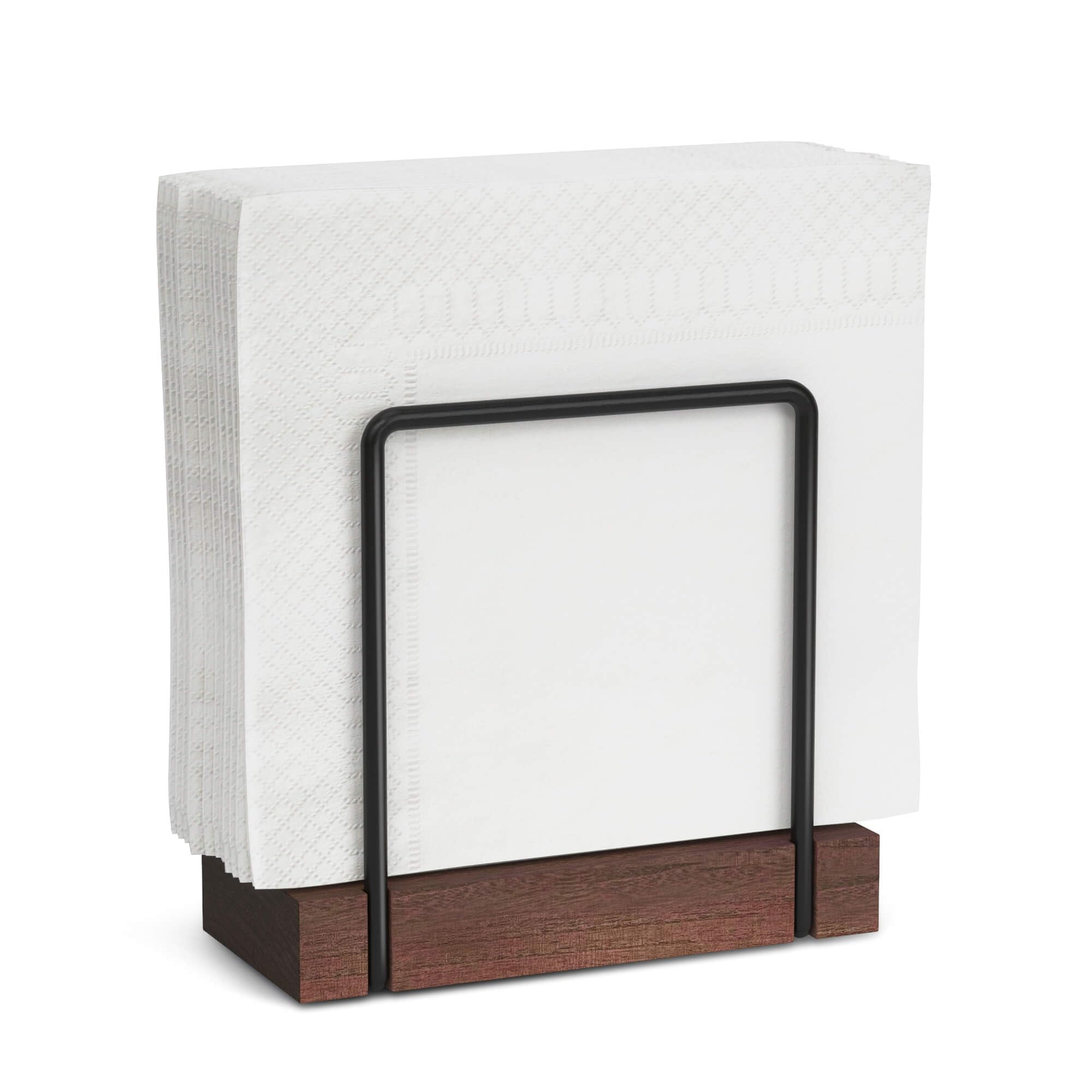 Farmhouse Wood & Metal Napkin Holder — Brown