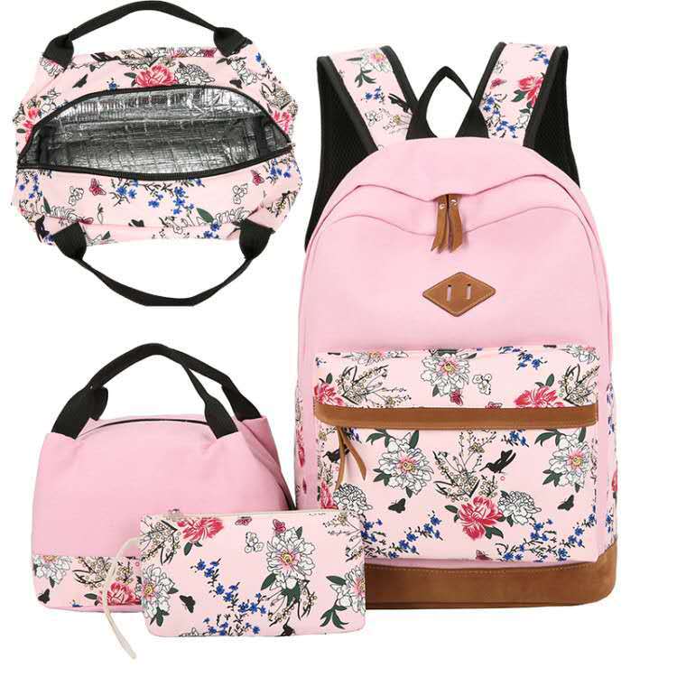 Floral Canvas Backpack, Lunch Bag & Wallet Set