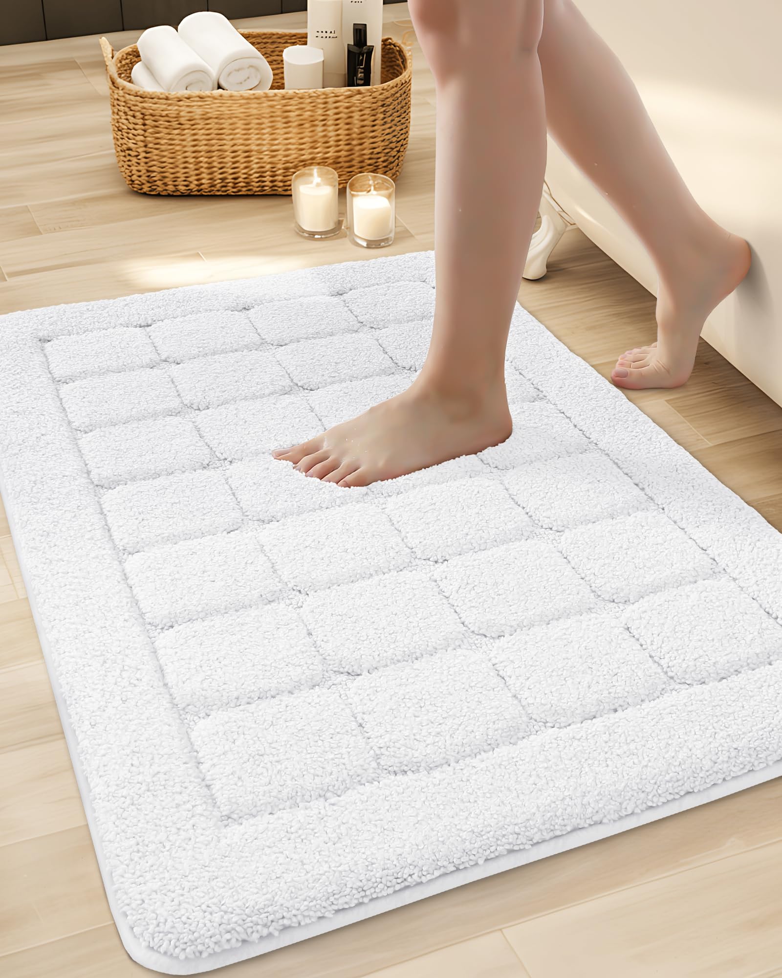 Large Non-Slip Washable Bath Mat — 24x43 Inch, White