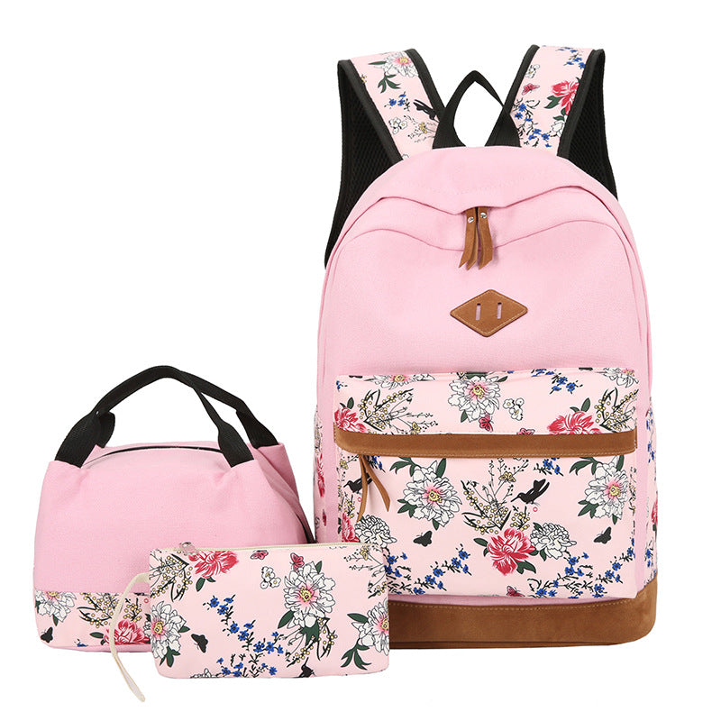 Floral Canvas Backpack, Lunch Bag & Wallet Set