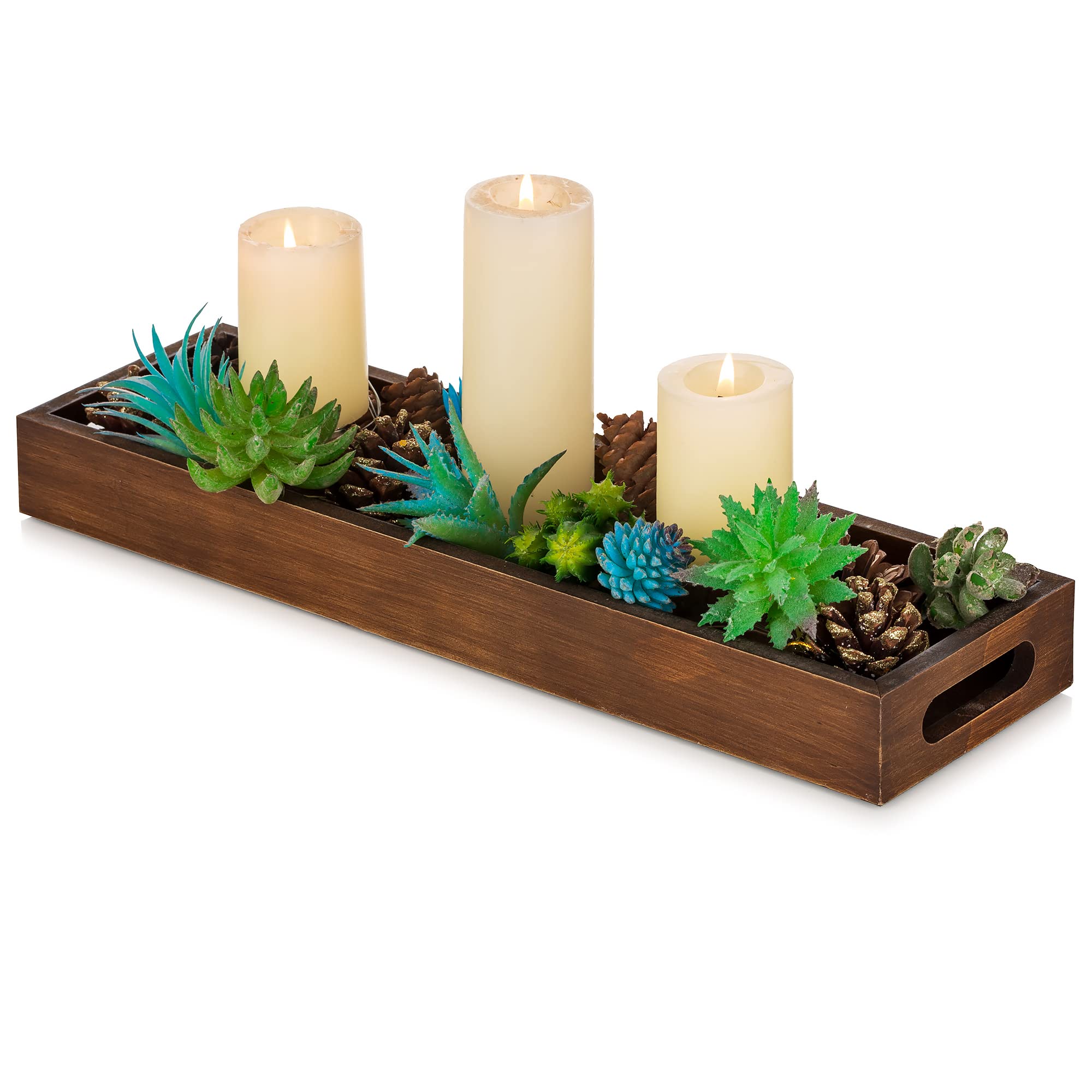 Rustic Brown Rectangular Wooden Serving Tray — 16 Inch