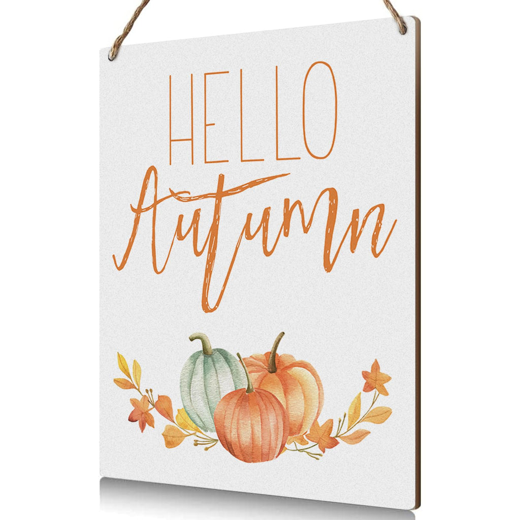 Hello Autumn Rustic Wood Wall Sign Fall Decor Seasonal Harvest Farmhouse