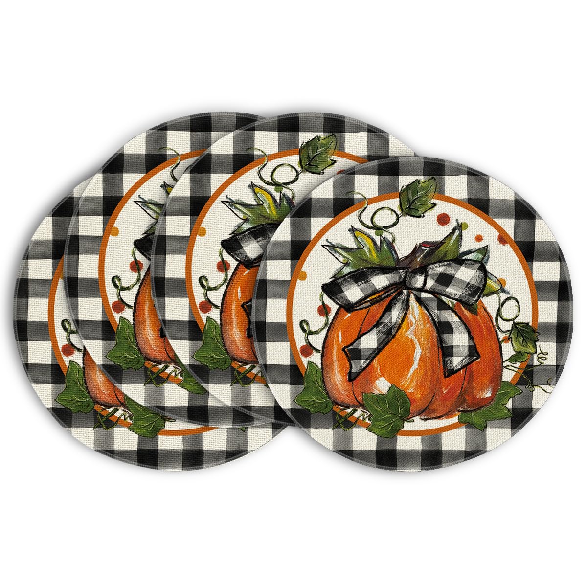 Pumpkin Buffalo Plaid Round Placemats — Set of 4, 15in