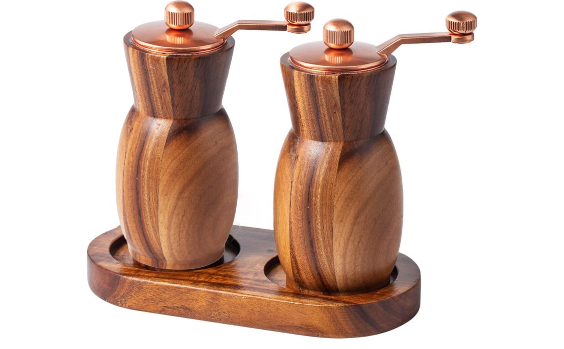 Acacia Wood Salt & Pepper Grinder Set with Holder — 4.5 Inch
