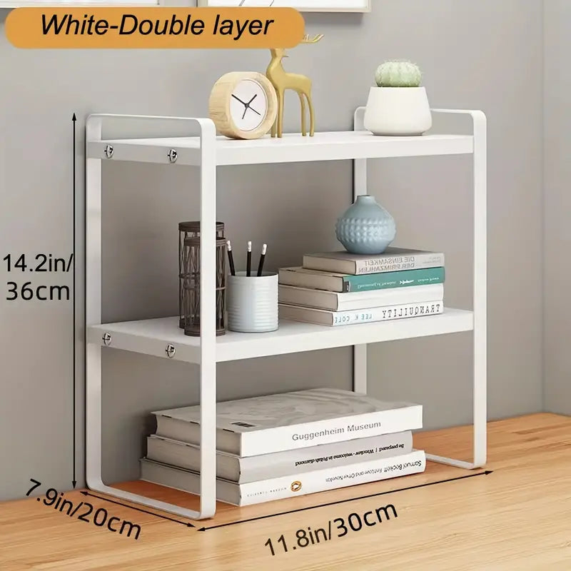Small Tiered Wood Desk Organizer Shelf