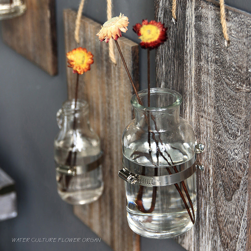Wooden Hydroponic Glass Vase — Wall Decor