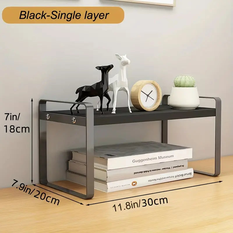 Small Tiered Wood Desk Organizer Shelf