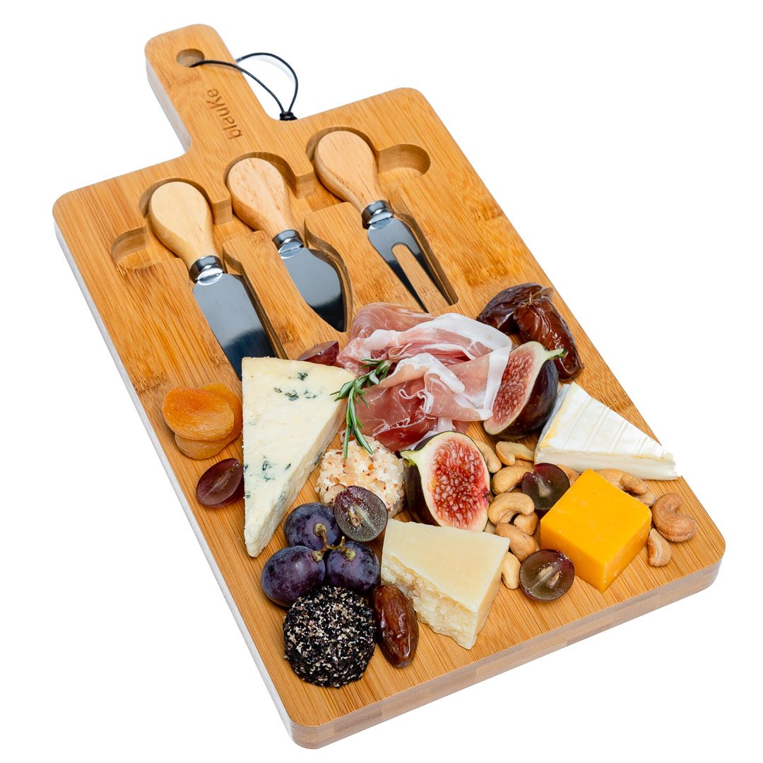 Bamboo Cheese Board & Knife Set — 12x8 Inch with Magnetic Storage